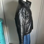 Black Puffer Full Zip Funnel Neck Cold Weather Outdoor Vegan Leather Jacket Size M Photo 5