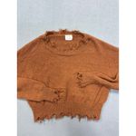 Dreamers by Debut XS Frayed Rust Orange Distressed Crop Sweater Boho Cropped Brown Photo 8
