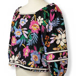 C&C California  Black Floral Square Neck Balloon Sleeve Linen Crop Top S Photo 0