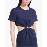 Staud Epona Sheath Dress Large Ring Detail Short Sleeve Cutout Linen Mini Navy L Blue Photo 2