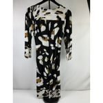 Luxology Women's Small Abstract Print Black Midi Dress 3/4 Sleeve Belted Photo 2