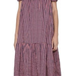 ZARA Women’s Gingham Ruffle Prairie Midi Dress Pink/Navy Blue Size Medium Photo 0