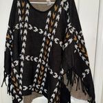 New directions Chic Black and Brown Fringe poncho Sweater Photo 0
