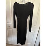 SheIn  Black Ribbed Long Sleeve Knot Front‎ Midi Dress Bodycon Photo 3