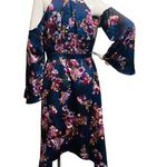 Lucky Brand Medium Floral Contemporary Cold Shoulder High Neck Tie MIDI Dress Photo 4