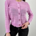 Neiman Marcus Crocheted Button Down Cardigan Sweater in Pink Size M Photo 3