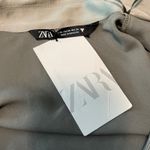 ZARA Tie Front Long Sleeve Sage Green Gray Satin Blouse Top Shirt Extra Small Photo 3