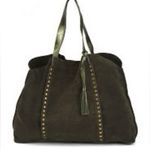 MARLON Gray Made In Italy Suede Studded Slouchy Tote Photo 0