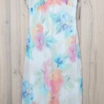 Taylor Womens Watercolor Midi Dress Size 12 Pastel Floral Ruffle Romantic Flowy White Photo 0