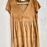 Ba&sh Short Sleeve Goat Suede Leather V-Neck Mini Dress Beige Women's 2 / Medium Photo 0
