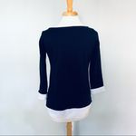 Loft Navy Blue Pullover Sweater with Faux White Shirt Sz M Petite Photo 4