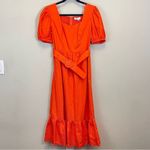 Endless Rose  Orange Puff Sleeve Belted Tiered Midi Dress Size S‎ Photo 1