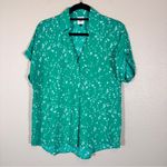 CAbi  Green Ditsy Floral Short Sleeve Blouse Womens S V Neck Shirt Top Casual Photo 10