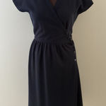 Vintage Adele Simpson Wrap Dress Size 6 Navy Blue Heritage Quiet Luxury Bergdorf Photo 0