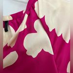 Theory Dark Pink Magenta Open V-Neck Top in Petal Print Silk Size Small Photo 8