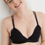 Aerie NWOT Women's Black Floral Far Out Lace Strappy Triangle Unlined Bralette s Photo 1