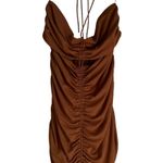 ZARA  Brown Womens XXL Mini Dress Ruched Draped Textured Strappy Halterneck Photo 0