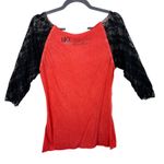 BKE  NWT Coral Orange Black Lace 3/4 Sleeve Cotton Blend Lightweight Top Size XL Photo 1