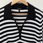 Talbots Size L Ribbed Knit Johnny Collar Pullover Mariner Stripe Top Black White Photo 2