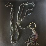 Necklace Glass Beads w/ Gold Ring & Seed Glass Bead Tassel 150 cm LONG NEW Photo 6