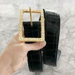 Black Croc Skin Belt With Gold Rhinestone Buckle Photo 2