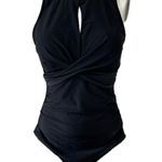 NWT Tempt Me High Neck Keyhole Twist Front Tummy Control Shaping Swimsuit M Black Size M Photo 0