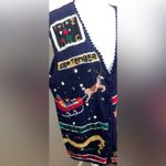 Erika  Hand Knit Womens Size L Fall/Winter Navy Blue Holiday Sweater Vest Vintage Photo 3