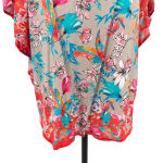 Tolani Pink & Blue Poppy‎ Floral Kimono Poncho Woven Top Size Medium Red Photo 9