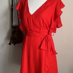 Socialite New Lady’s Red Ruffle Sleeve Chiffon V-Neck Dress Photo 5