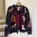 Maeve NWT Anthropologie Dogs Tie-Front Cardigan in Navy Dog Photo 4