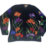 Everything Alpaca size medium Black floral cardigan wool Women's Black Sweater Photo 0