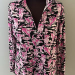 IBKUL 1/4 Zip Top Size L Pink Black Sammy Kitty Cat Mesh Inset UPF50 Golf Tennis Size L Photo 0