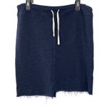 Sundry  Navy Blue Sweatshirt Skirt Asymmetrical Frayed Hem Drawstring Size Large Photo 1