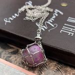 Handmade Pink Agate Caged Pendant Necklace Stainless Steel 24” Boho Crystal Jewelry Photo 3