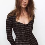 ZARA  NWT black & silver plaid checkered long sleeve sweetheart tweed mini dress Photo 3