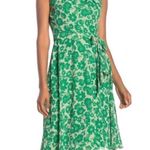 Eliza J Green White Floral Print Sash Tie Waist A Line Sleeveless Dress Photo 0