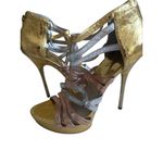 Michael Kors Metallic Rose Gold Silver Leather Platform Sandals Heels Size 7.5 Photo 1
