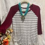 Maurice's  Women's Jersey Type Burgundy Striped Shirt Size S Photo 2