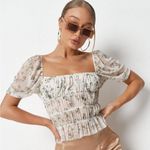 Missguided ✨ 
cream ruched front floral milkmaid top✨ Photo 3