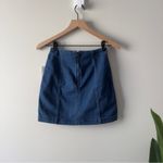 Free People Modern Femme Blue Denim Mini Skirt Dark Wash Zip Up Zipper Back Jean Photo 3