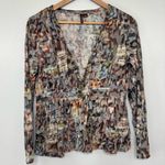 ETHYL Multi Color Funky Abstract Leopard Print 2 Button Blouse Size S Photo 2