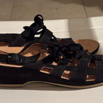 VITAL Black Suede Lace Up Wedge Sandals Women's Size 38 US 7.5 Made in Austria Photo 0