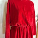 Vintage L.L. Bean Red Velour Long Sleeve Midi Dress Small Petite Size undefined Photo 1
