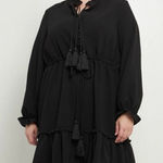 English Factory  Black Tassel Trim Ruffle Hem Tiered Dress Size 2X NWOT Photo 0