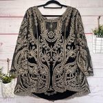 Ultra Pink Blouse | Women’s 2X | Black With Gold Embroidery Photo 0