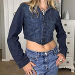Dark wash denim cropped button up denim jacket Blue Size XS Photo 0