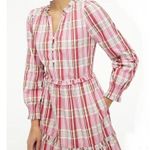 J.Crew  NWT Plaid Mini Dress Ruffle Trim Sweet Briar Marine Salt Pink size 10 Photo 2
