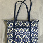 Vera Bradley “Cobalt Tile” Navy Blue Floral Tote Bag Photo 0