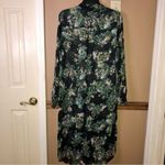 ZARA Premium Denim Floral Button Front Long Blouse Black Small Photo 2