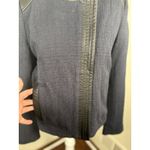 Mango Suit Womens Coat Blazer S Blue with Black Leather Trim City Photo 5